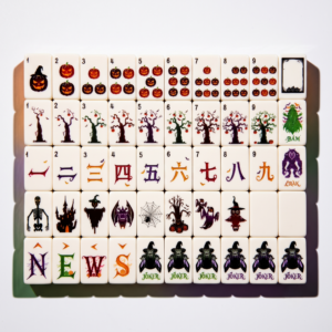 Halloween Limited Edition Mahjong Bundle — 160 Tiles, Mat, Gem Dice & Pumpkin Holder