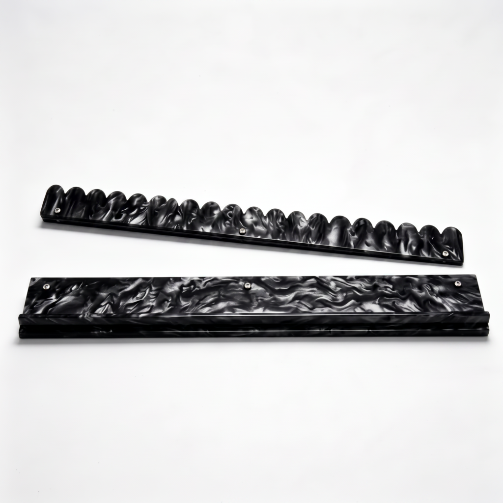 Black Storm Tortoiseshell Acrylic Mahjong Tile Rack Set (4) — Scalloped Edge & Magnetic Pushers
