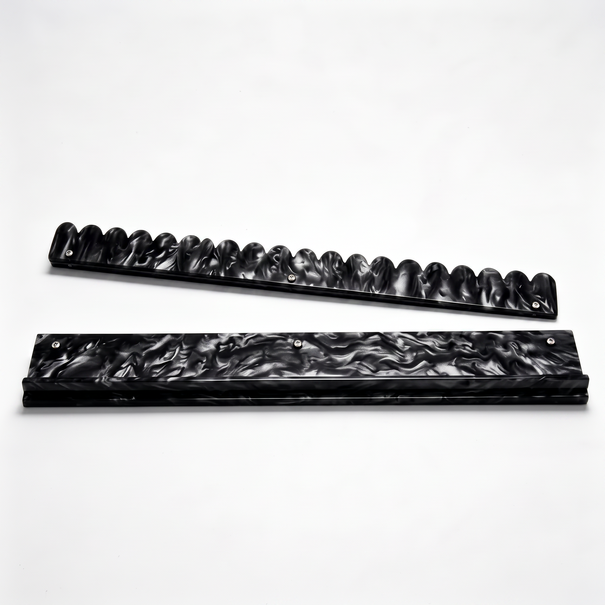 Black Storm Tortoiseshell Acrylic Mahjong Tile Rack Set (4) — Scalloped Edge & Magnetic Pushers