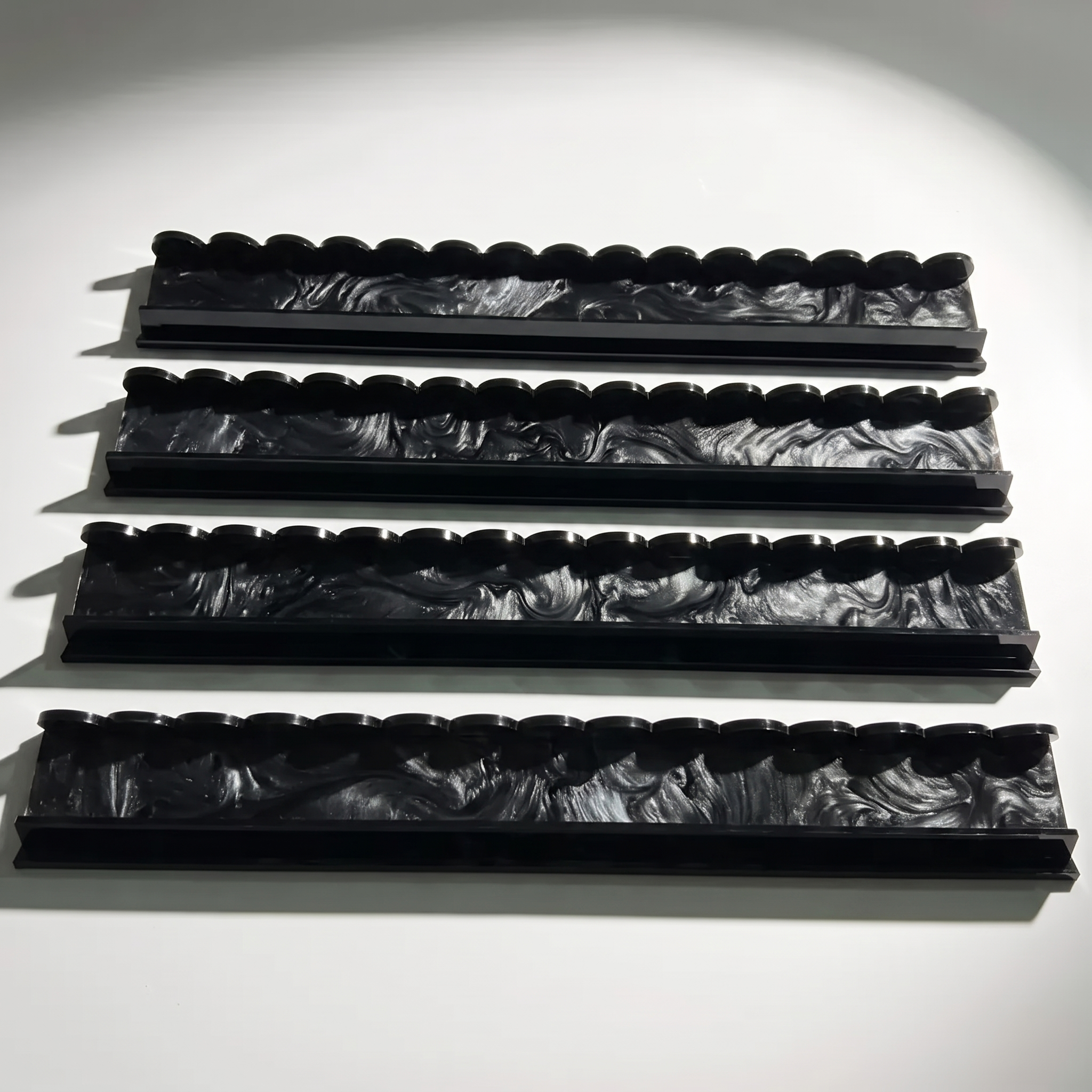 Black Storm Tortoiseshell Acrylic Mahjong Tile Rack Set (4) — Scalloped Edge & Magnetic Pushers - Image 3