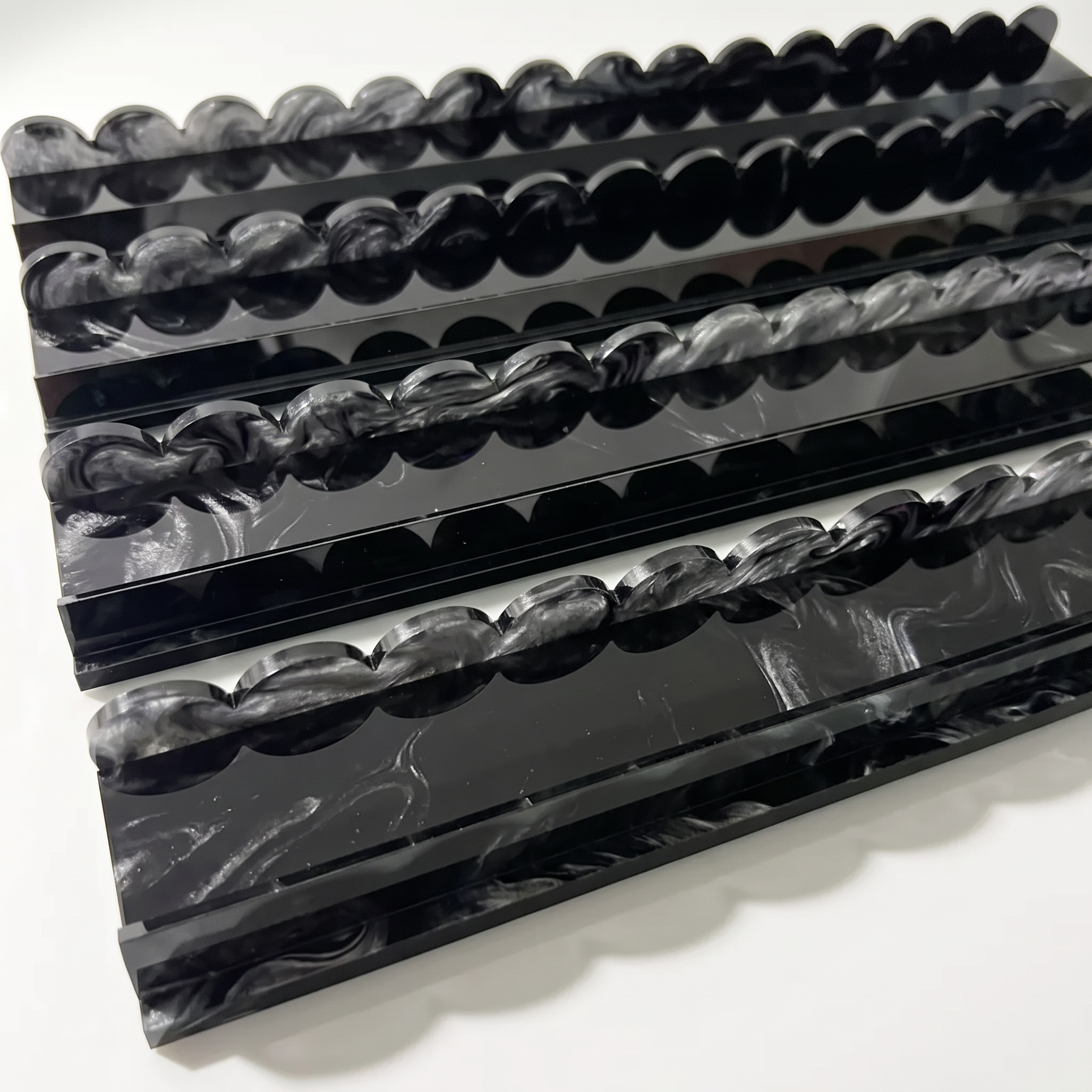 Black Storm Tortoiseshell Acrylic Mahjong Tile Rack Set (4) — Scalloped Edge & Magnetic Pushers - Image 4