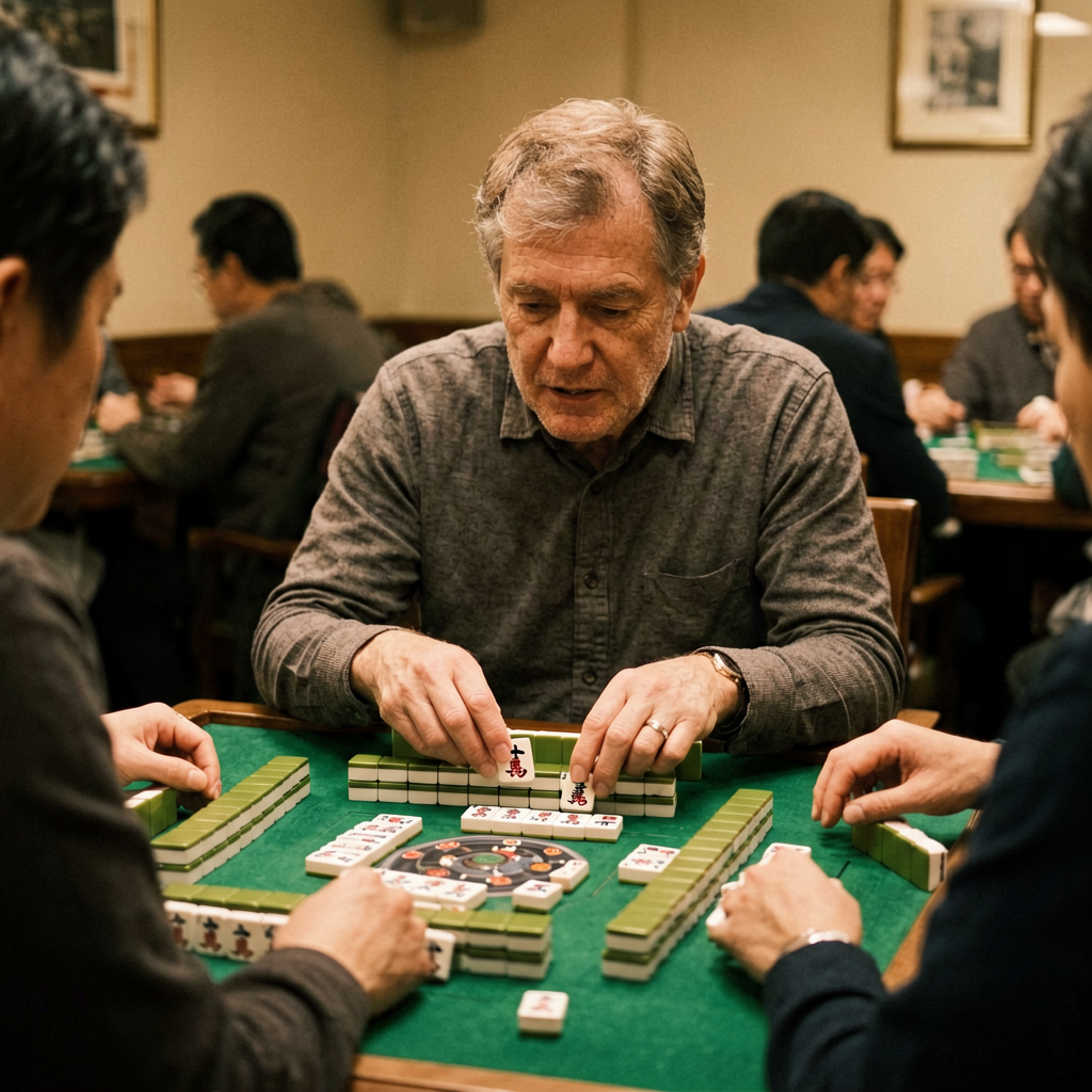 An experienced player teaching a new member how to read the American mahjong card