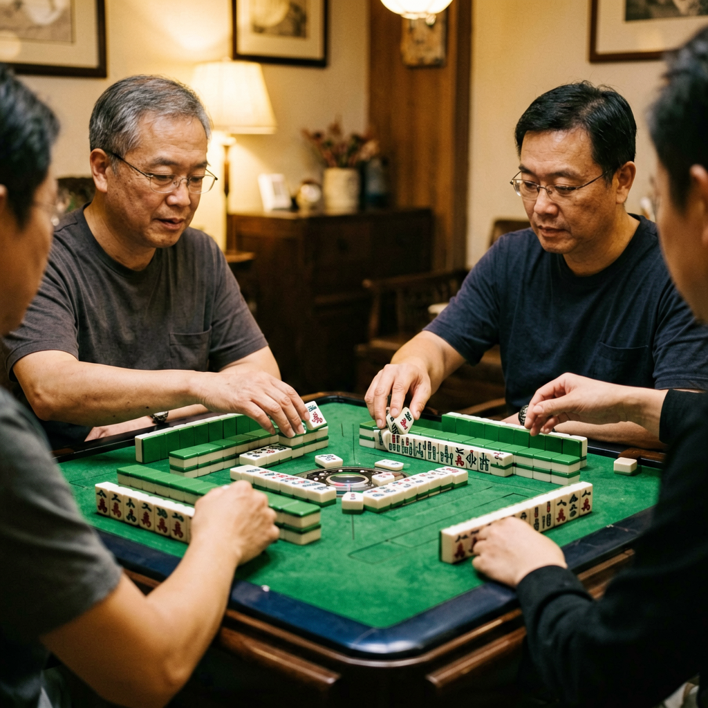 Two players exchanging tiles during the Charleston pass in American mahjong