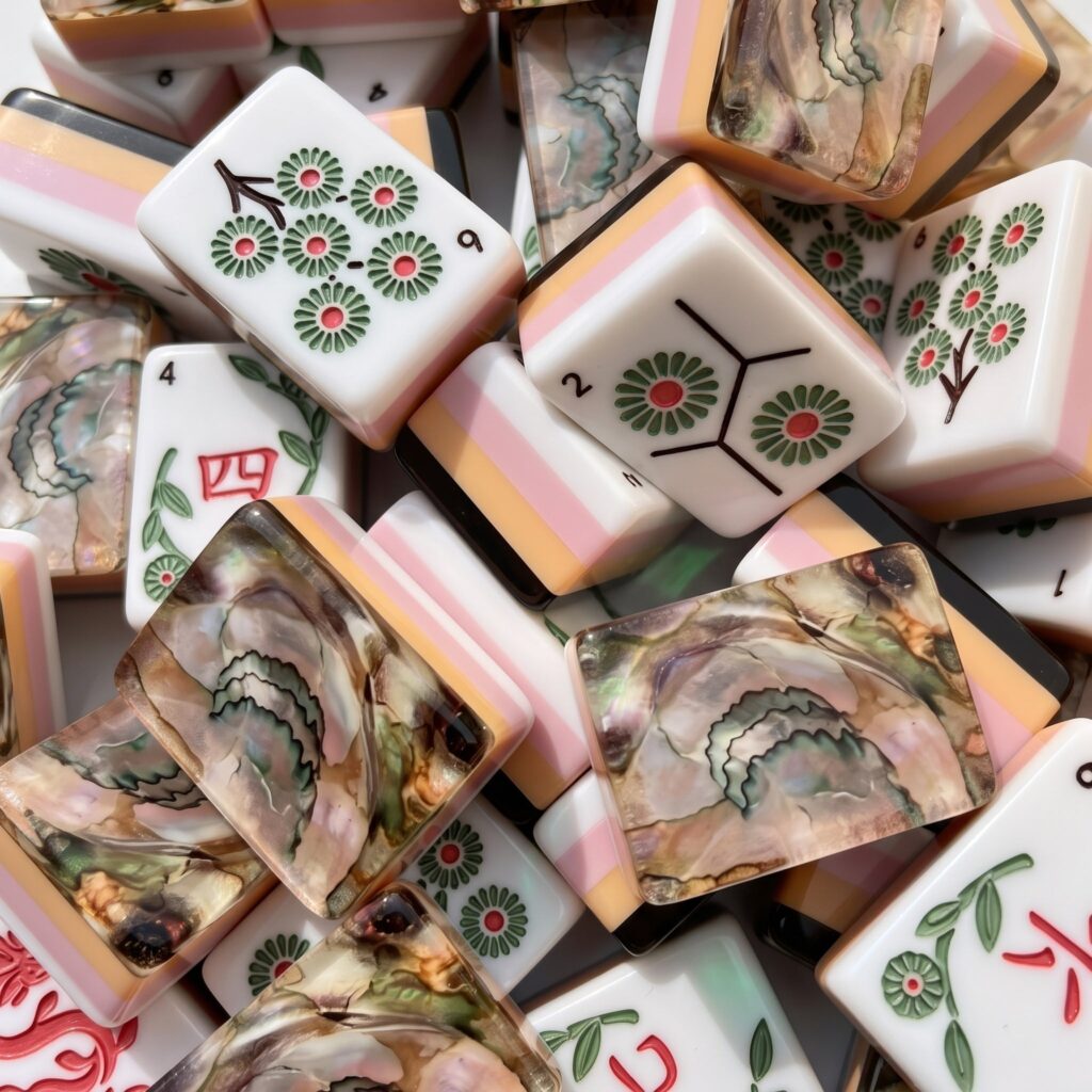 Chrysanthemum Rose Shell Pearlescent Mahjong Tiles