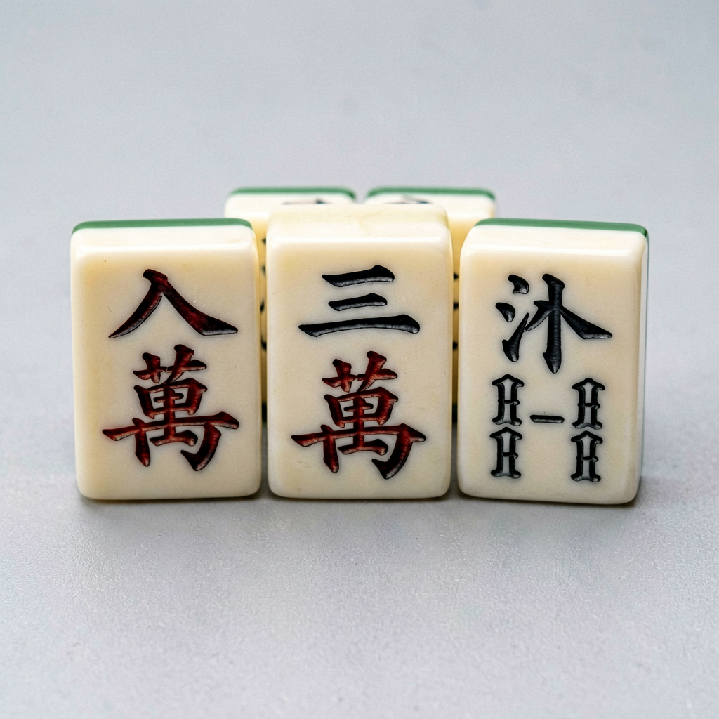 Close-up of personalized engraved American mahjong tiles with custom initials