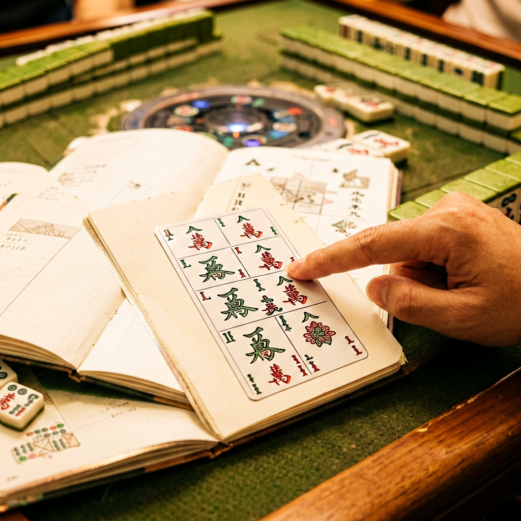 A player pointing at one column of the NMJL card