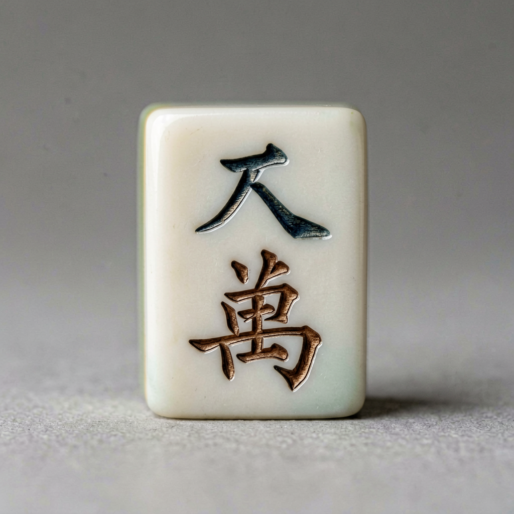 Close-up of a single engraved American mahjong tile with crisp carved characters