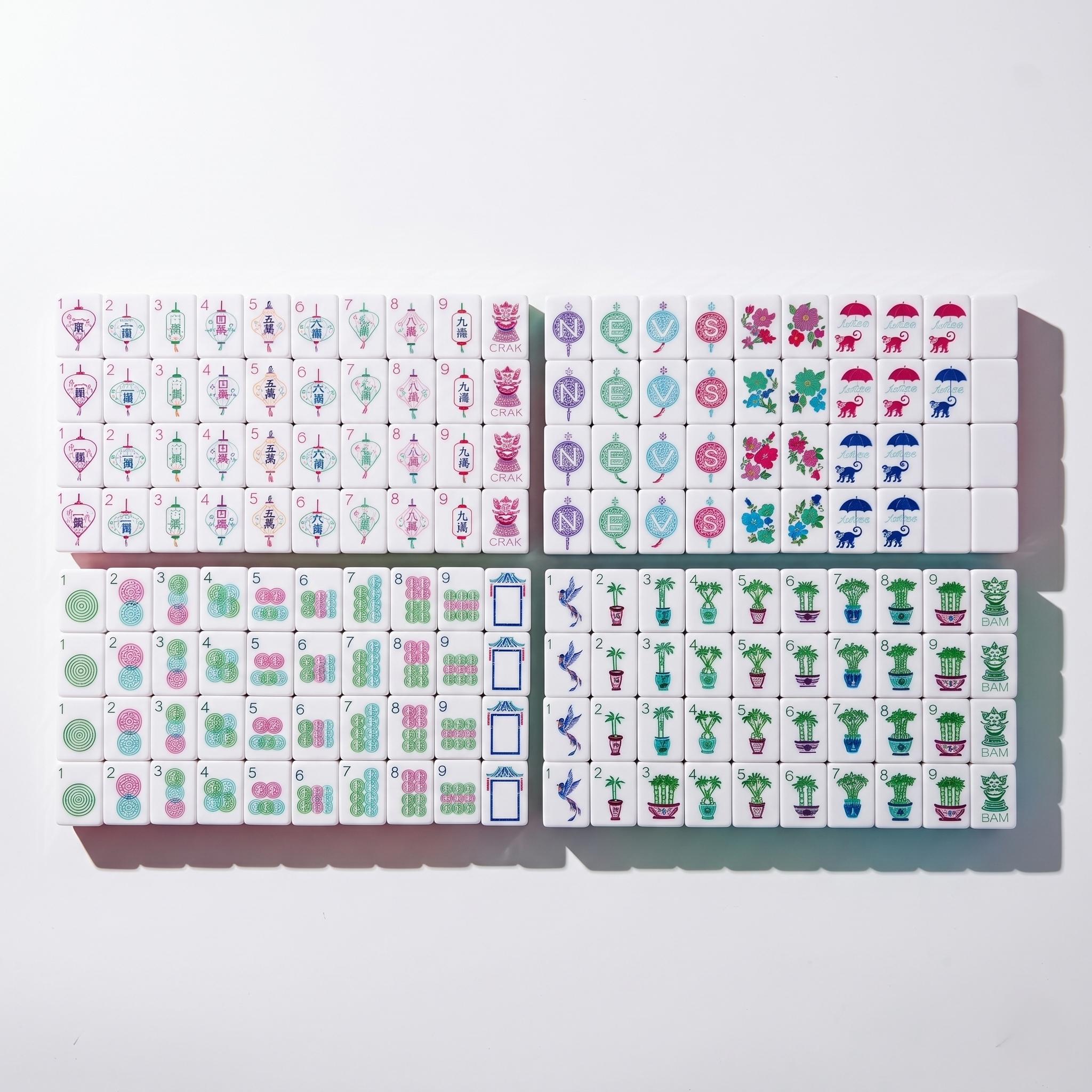 White Resin Floral Bamboo Mahjong Set — 166 Tiles - Image 4
