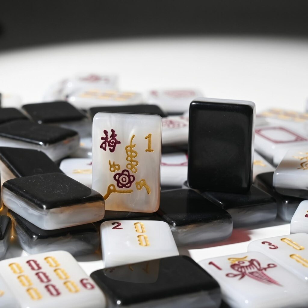 Midnight Dynasty Black Marble Mahjong Tiles