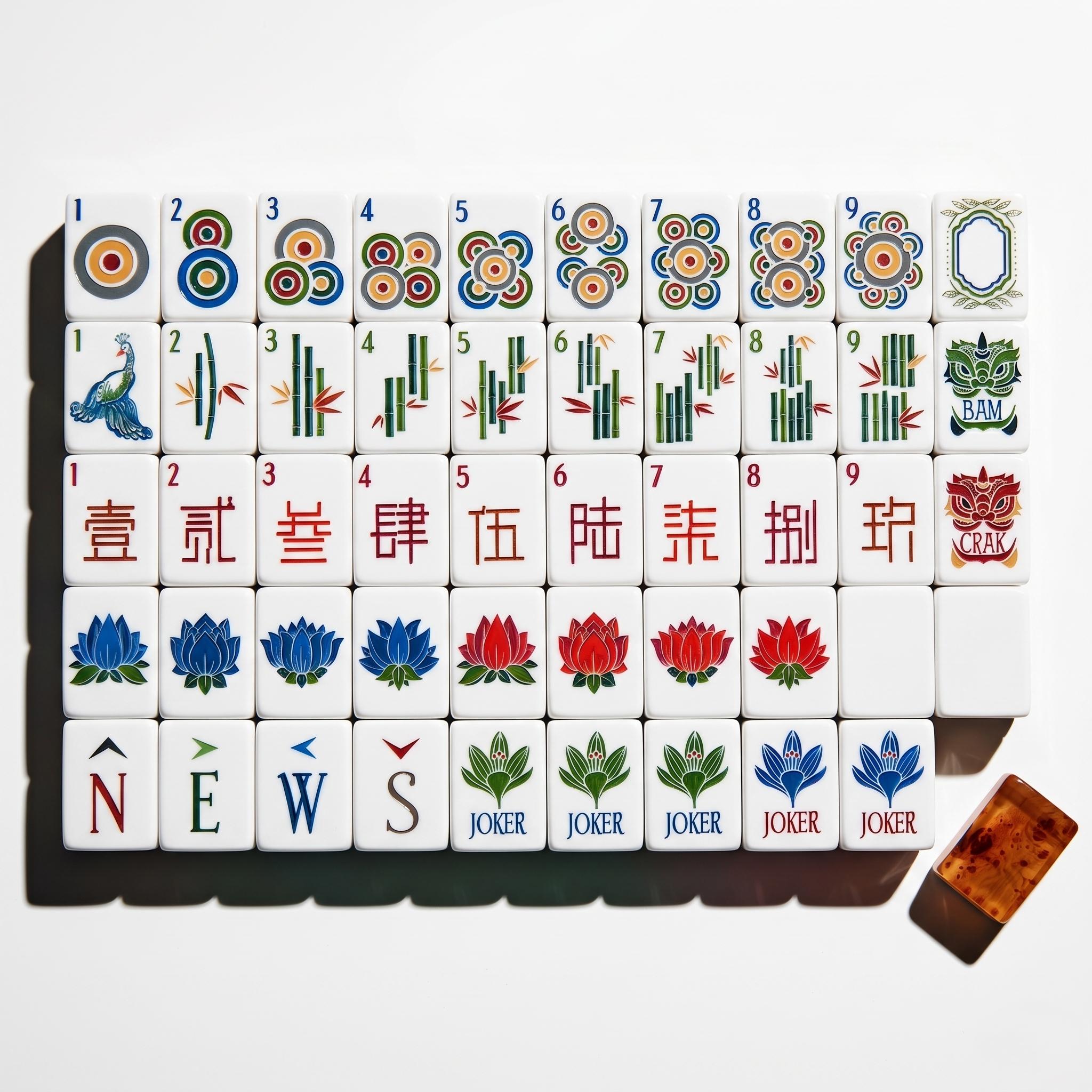 Lotus Peacock Sage & Amber Mahjong Set — 160 Acrylic Tiles - Image 4