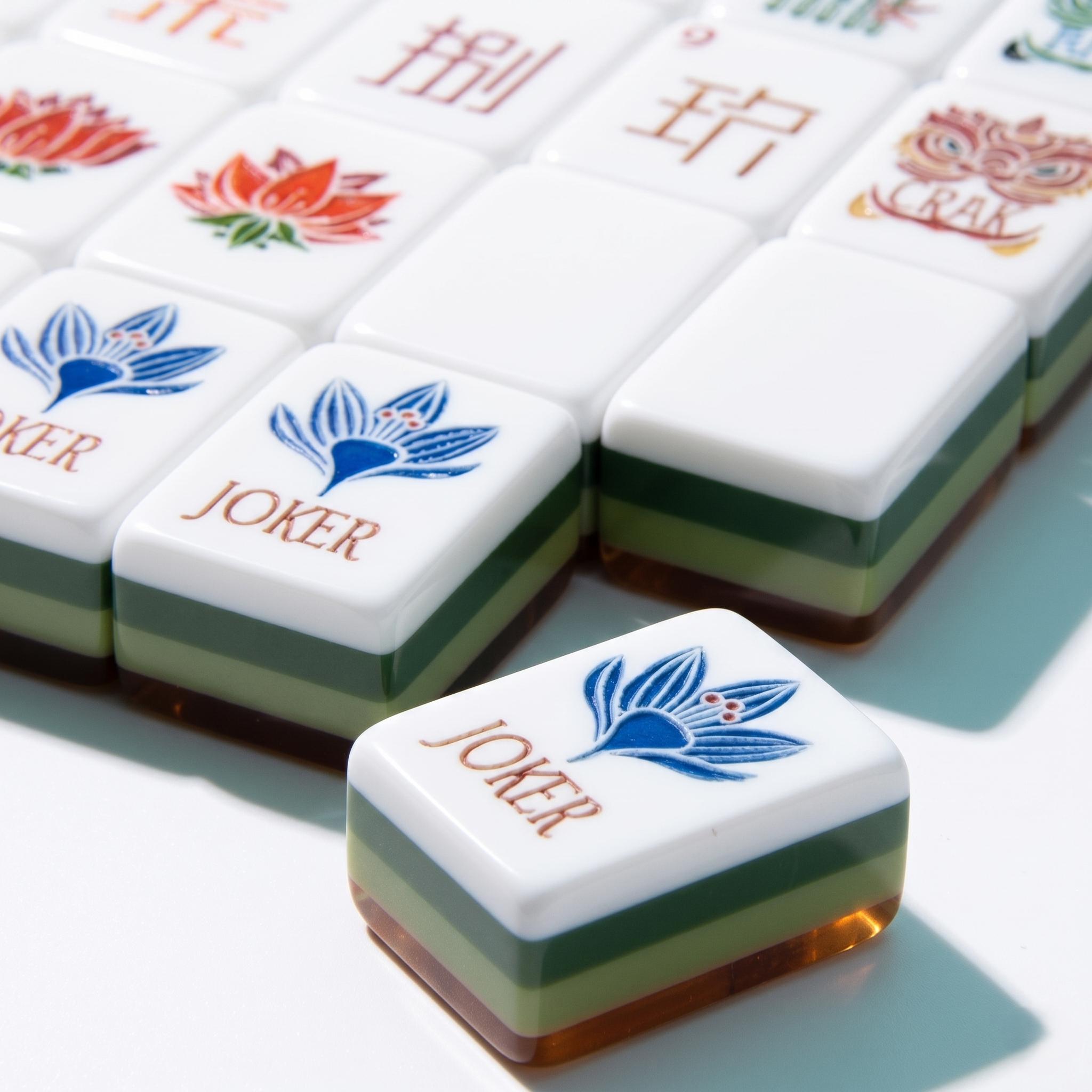 Lotus Peacock Sage & Amber Mahjong Set — 160 Acrylic Tiles - Image 5