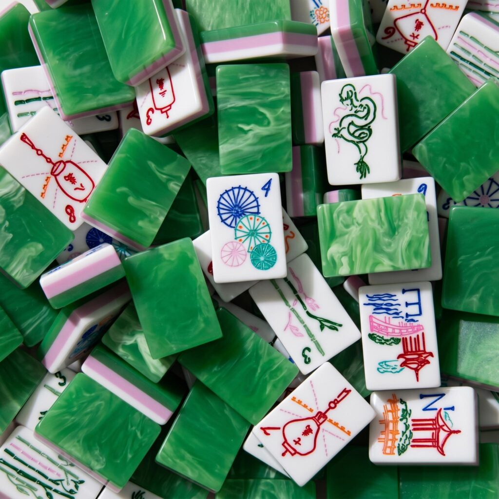 Jade Green Chinoiserie Lantern Mahjong Set — 160 Acrylic Tiles