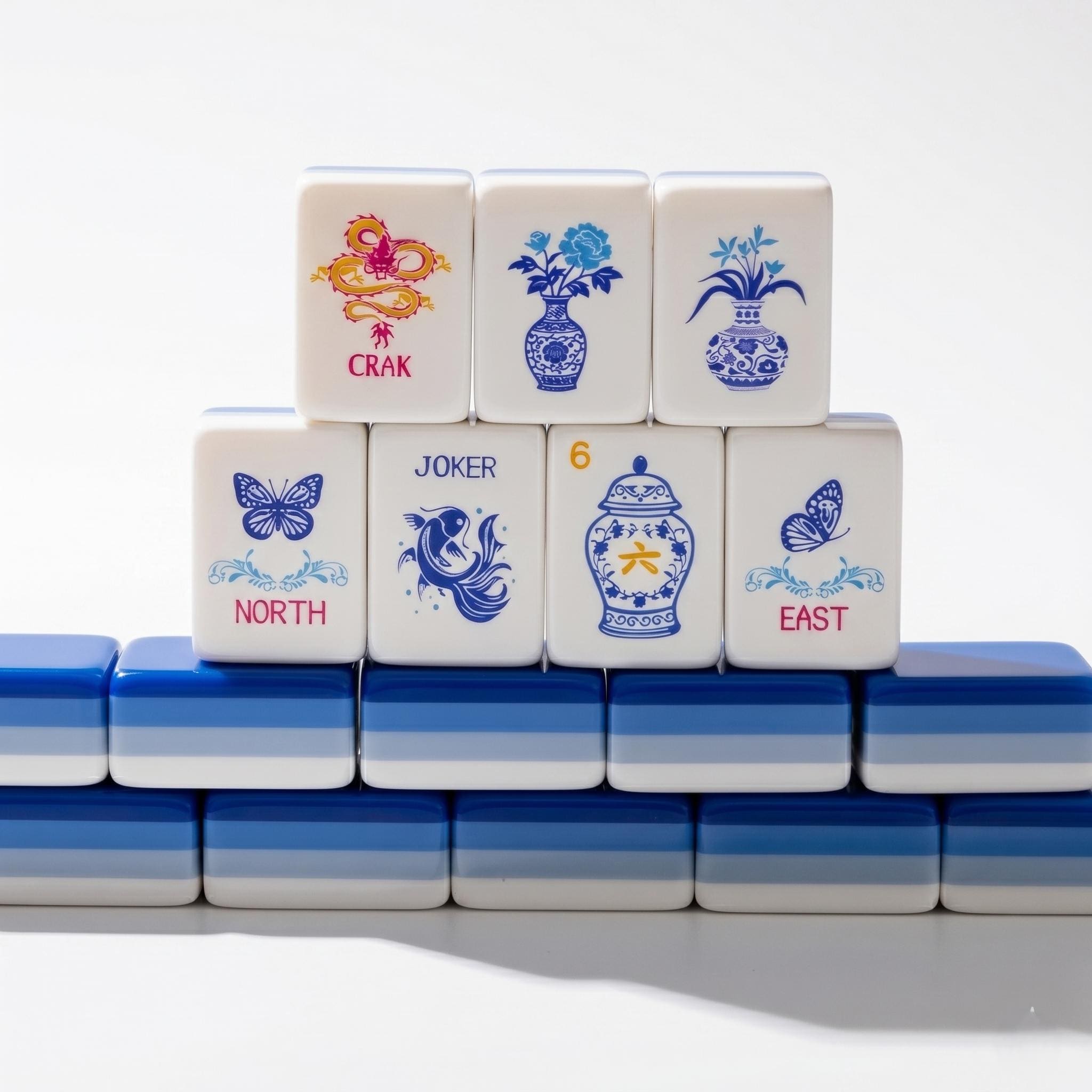Blue & White Ginger Jar Chinoiserie Mahjong Set — 160 Acrylic Tiles
