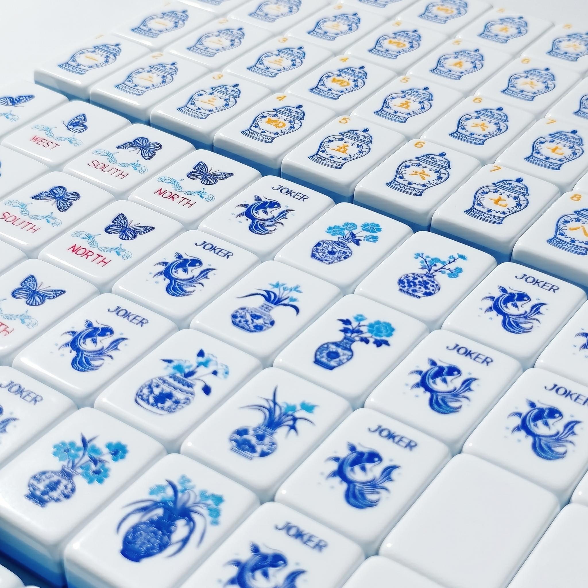 Blue & White Ginger Jar Chinoiserie Mahjong Set — 160 Acrylic Tiles - Image 5