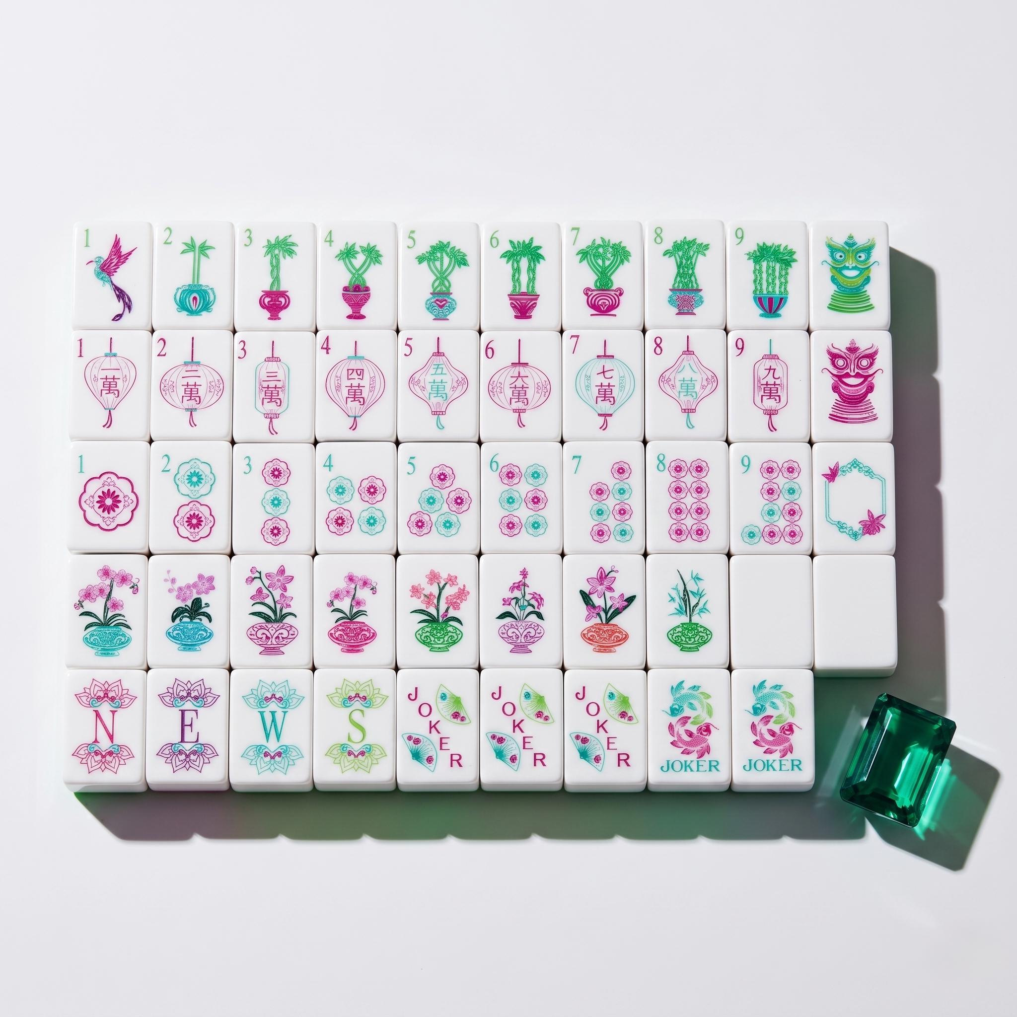 Emerald Gem Chinoiserie Mahjong Set — 160 Crystal-Back Tiles - Image 5