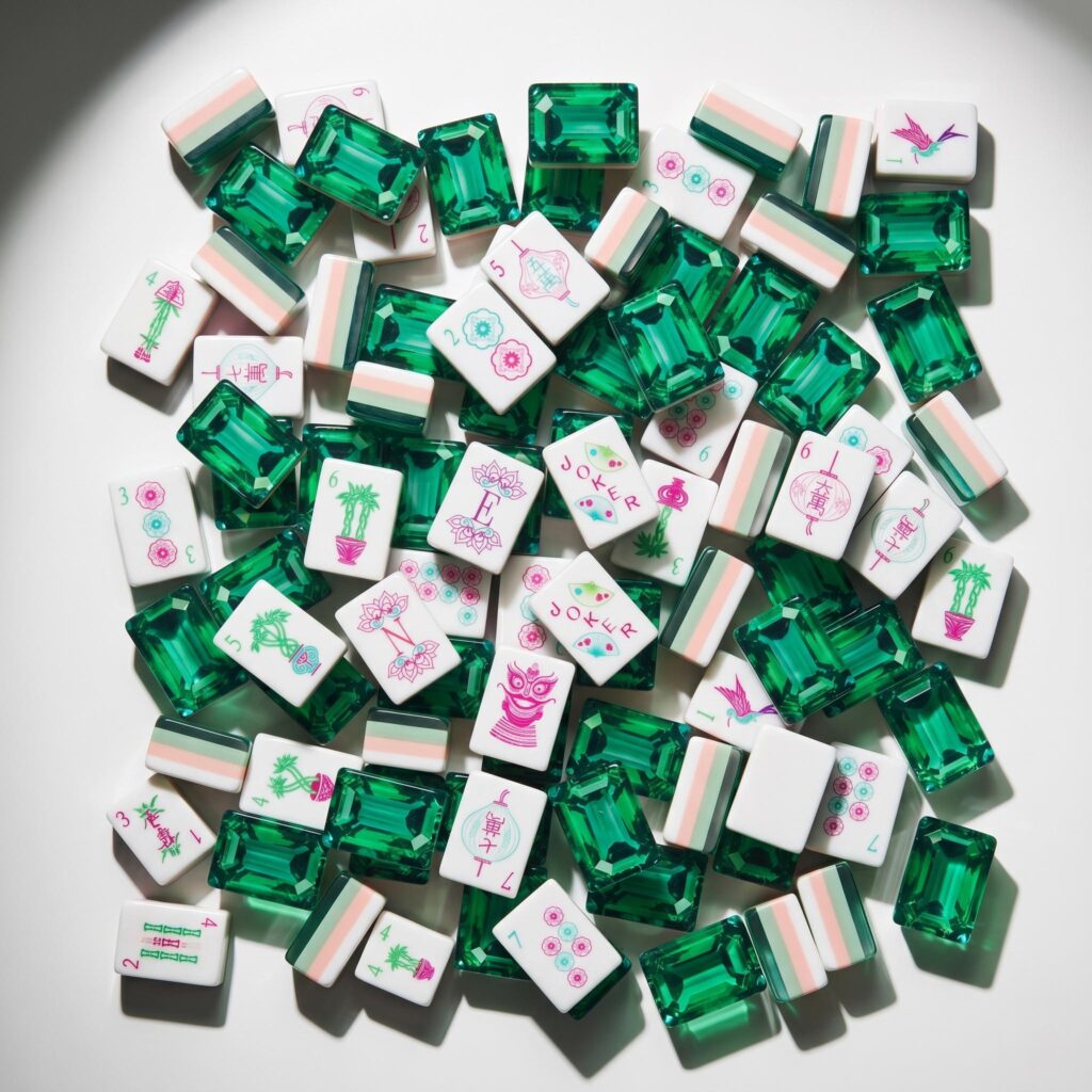 Emerald Gem Chinoiserie Mahjong Set — 160 Crystal-Back Tiles