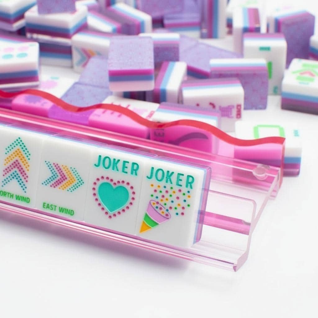 4-Layer Pink Purple Teal Mahjong Set — 160 Colorful Acrylic Tiles