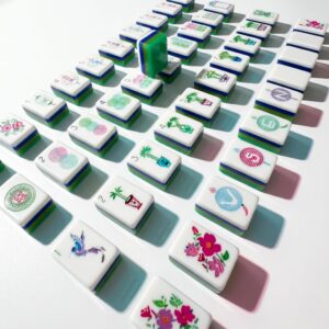 White Resin Floral Bamboo Mahjong Set — 166 Tiles