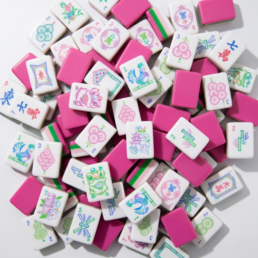 Pink Pagoda Pastel Elephant Mahjong Set — 166 Acrylic Tiles