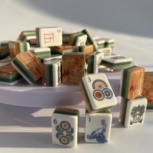 Lotus Peacock Sage & Amber Mahjong Set — 160 Acrylic Tiles