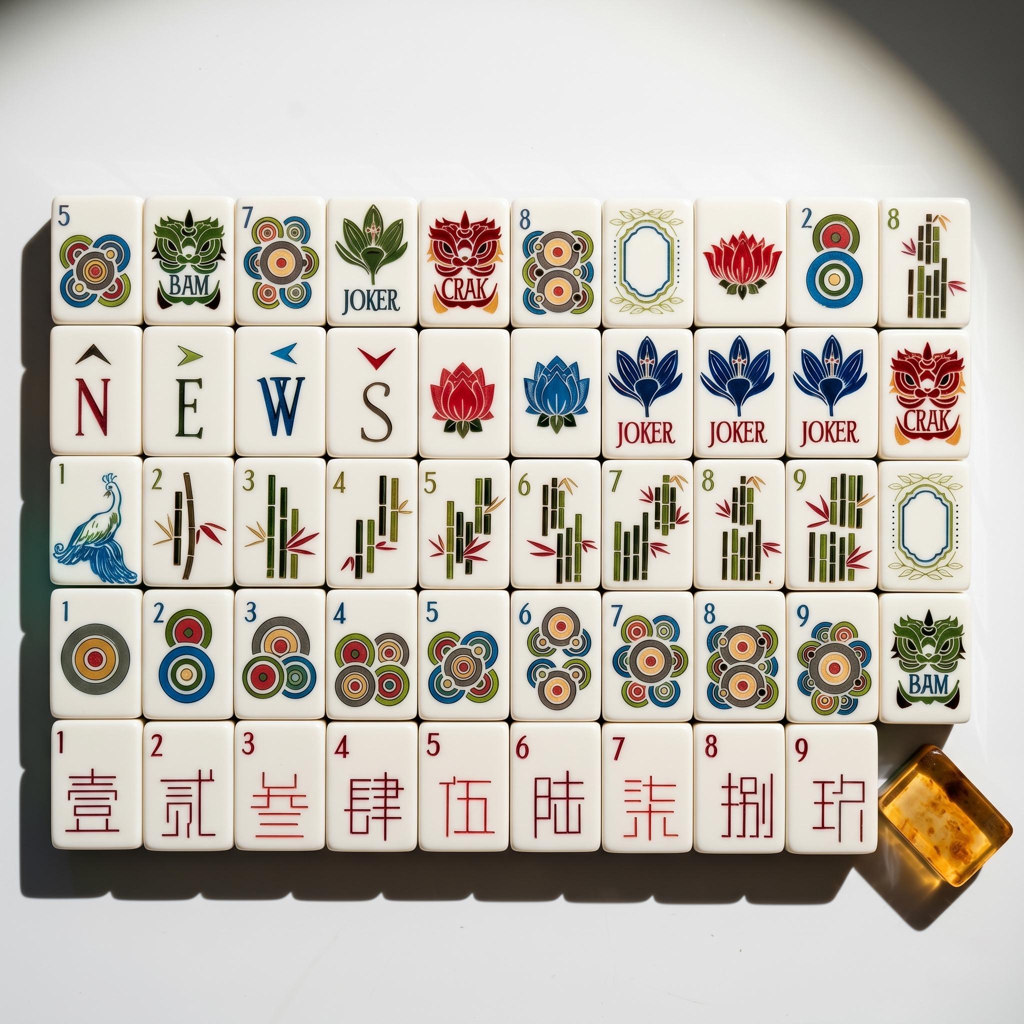 Lotus Peacock Sage & Amber Mahjong Set — 160 Acrylic Tiles - Image 2