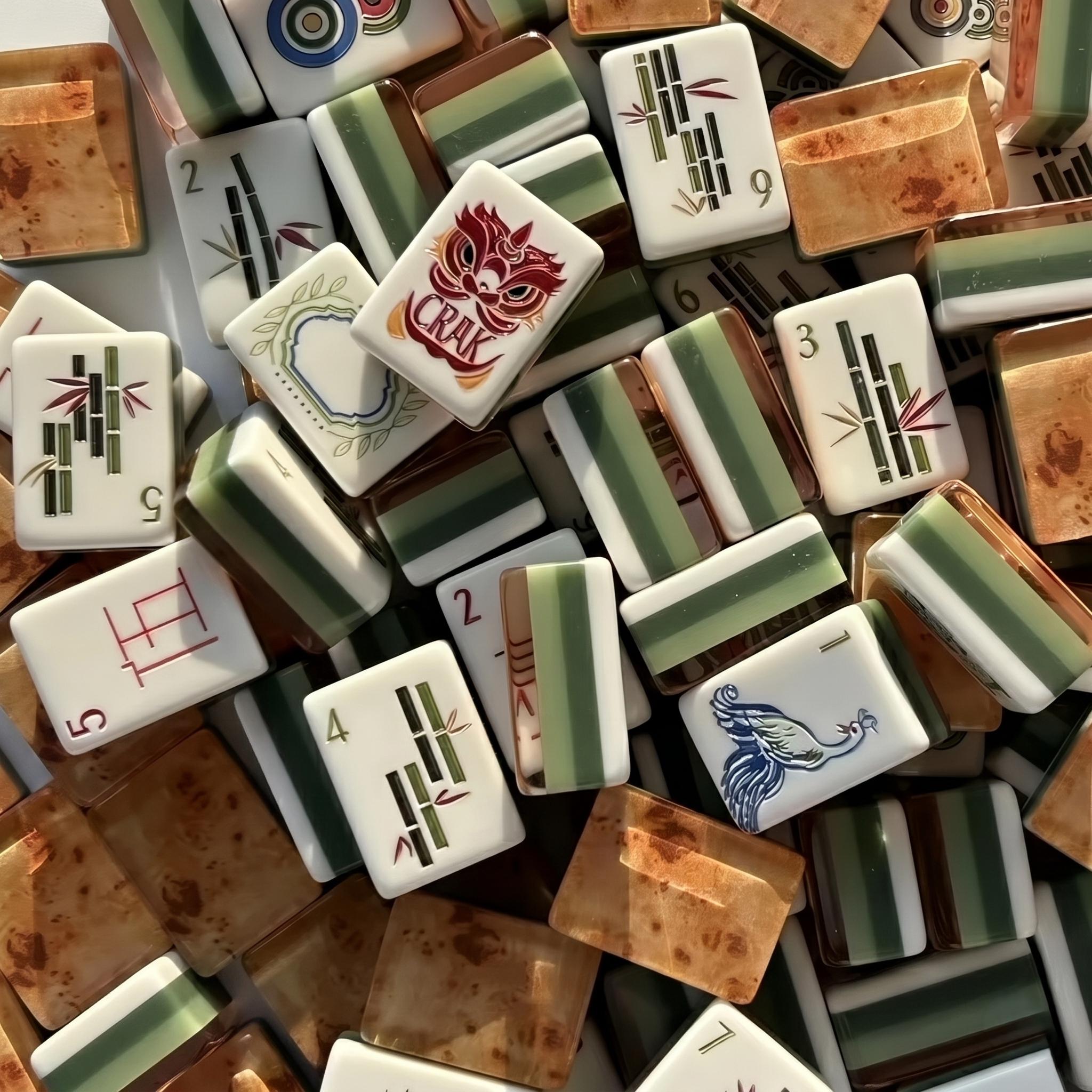 Lotus Peacock Sage & Amber Mahjong Set — 160 Acrylic Tiles - Image 3