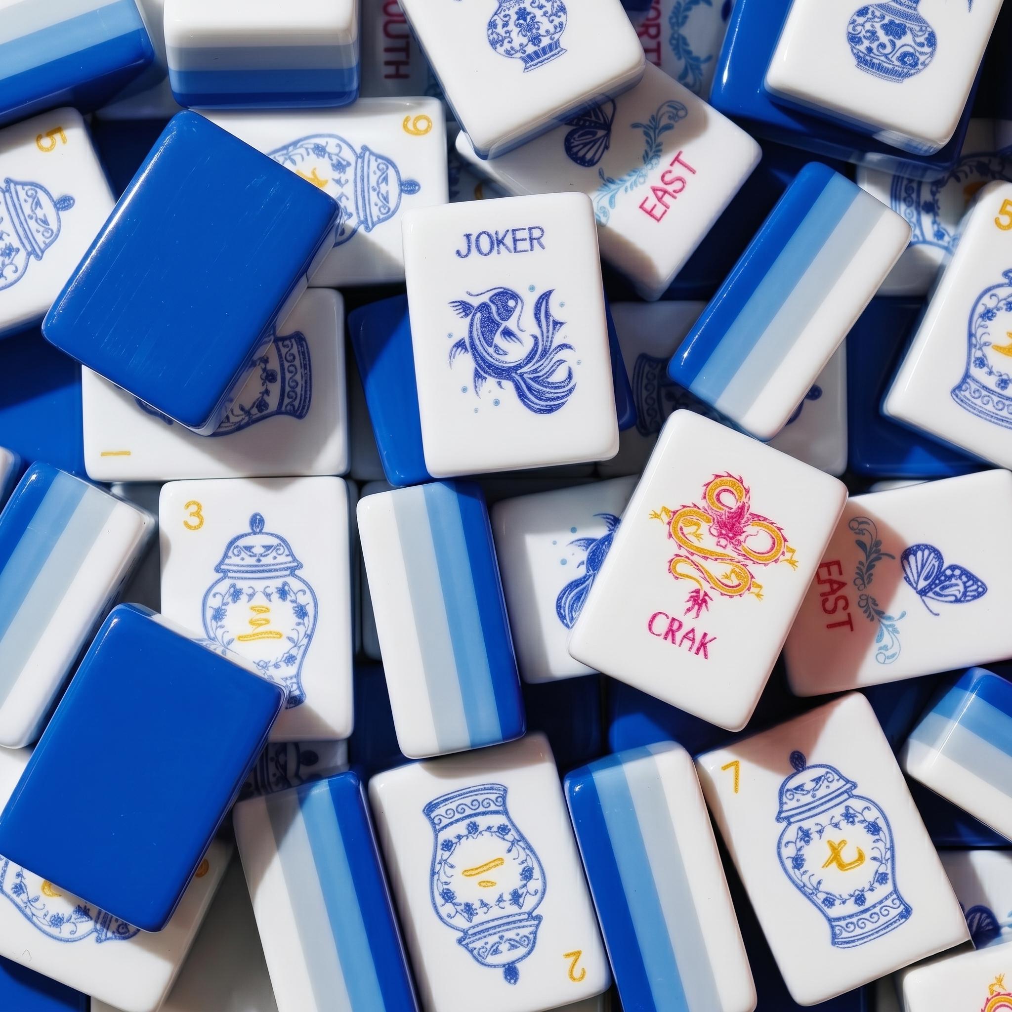 Blue & White Ginger Jar Chinoiserie Mahjong Set — 160 Acrylic Tiles - Image 2
