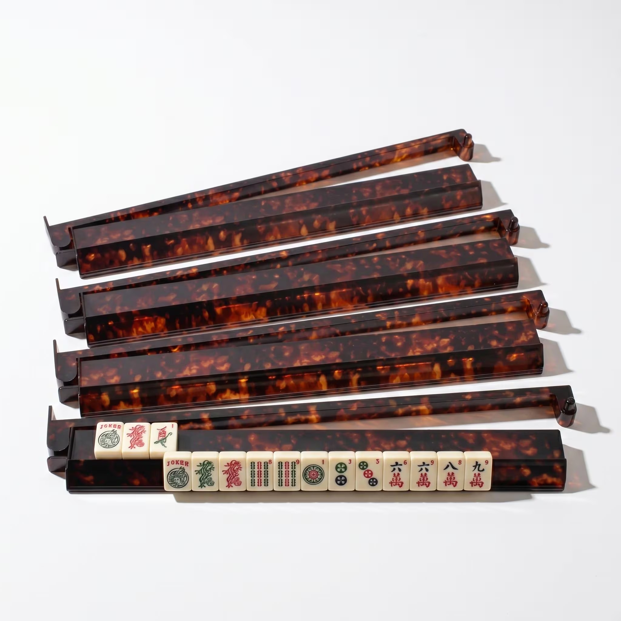 Tortoiseshell Amber Acrylic Mahjong Tile Rack Set (4) — Non-Slip Base, Five Colors - Image 2