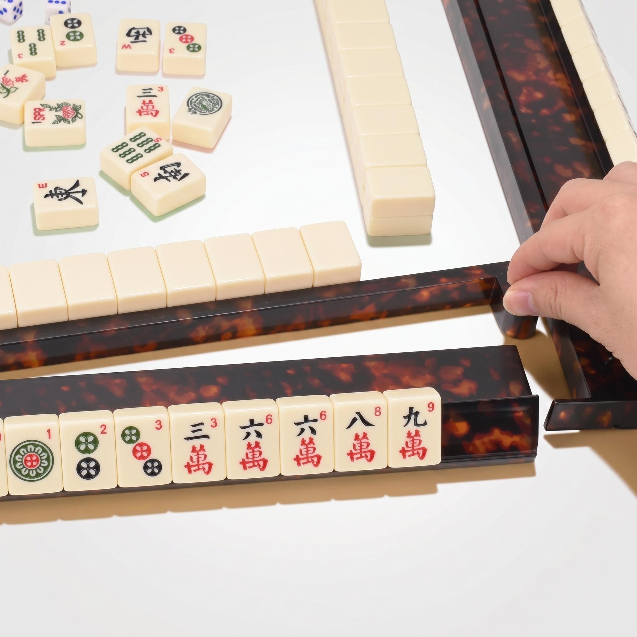 Tortoiseshell Amber Acrylic Mahjong Tile Rack Set (4) — Non-Slip Base, Five Colors - Image 4