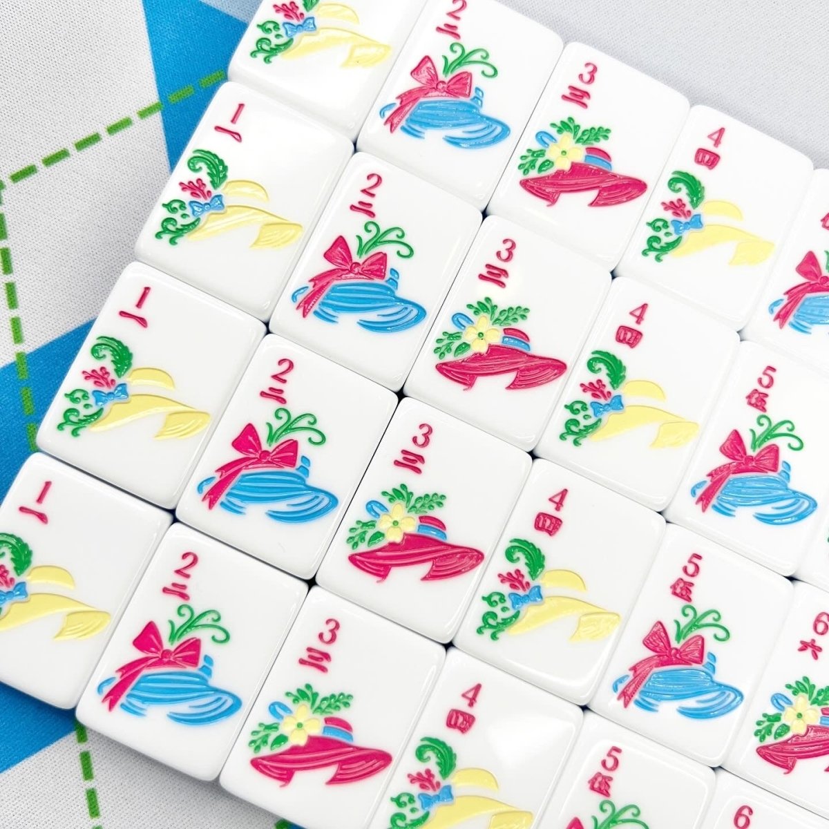 Mint Spritz & Rose Garden Mahjong Tile Set with Mat & Shufflers - Image 8