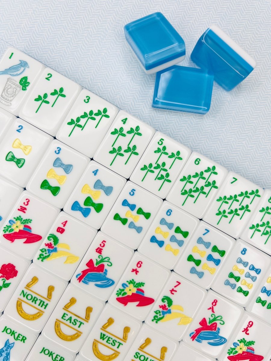 Mint Spritz & Rose Garden Mahjong Tile Set with Mat & Shufflers