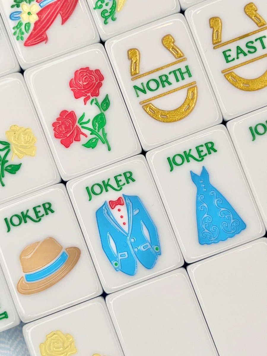 Mint Spritz & Rose Garden Mahjong Tile Set with Mat & Shufflers - Image 4