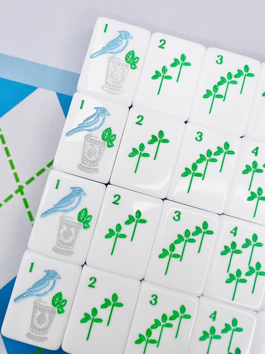 Mint Spritz & Rose Garden Mahjong Tile Set with Mat & Shufflers - Image 6