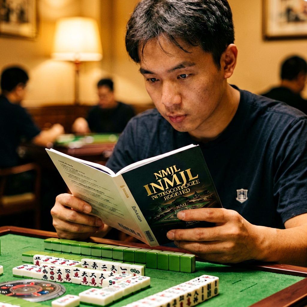 A player studying the NMJL card booklet at the table