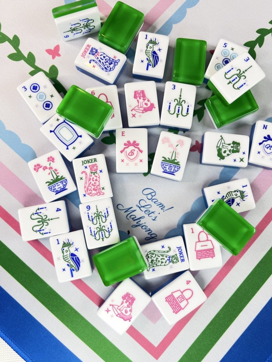 Grandmillennial Chic Mahjong Tile Set with Mat - Image 2