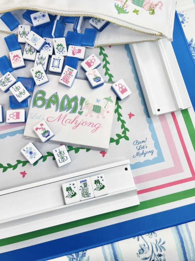 Grandmillennial Chic Mahjong Tile Set with Mat