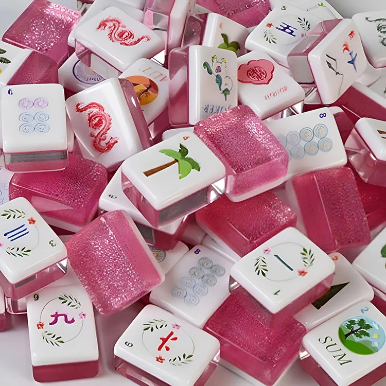 Rosé Glitter Acrylic Mahjong Tiles – 160-Piece Set