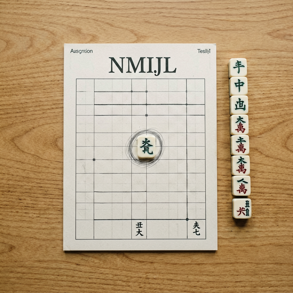 An American mahjong score card with one hand circled and a few tiles laid out