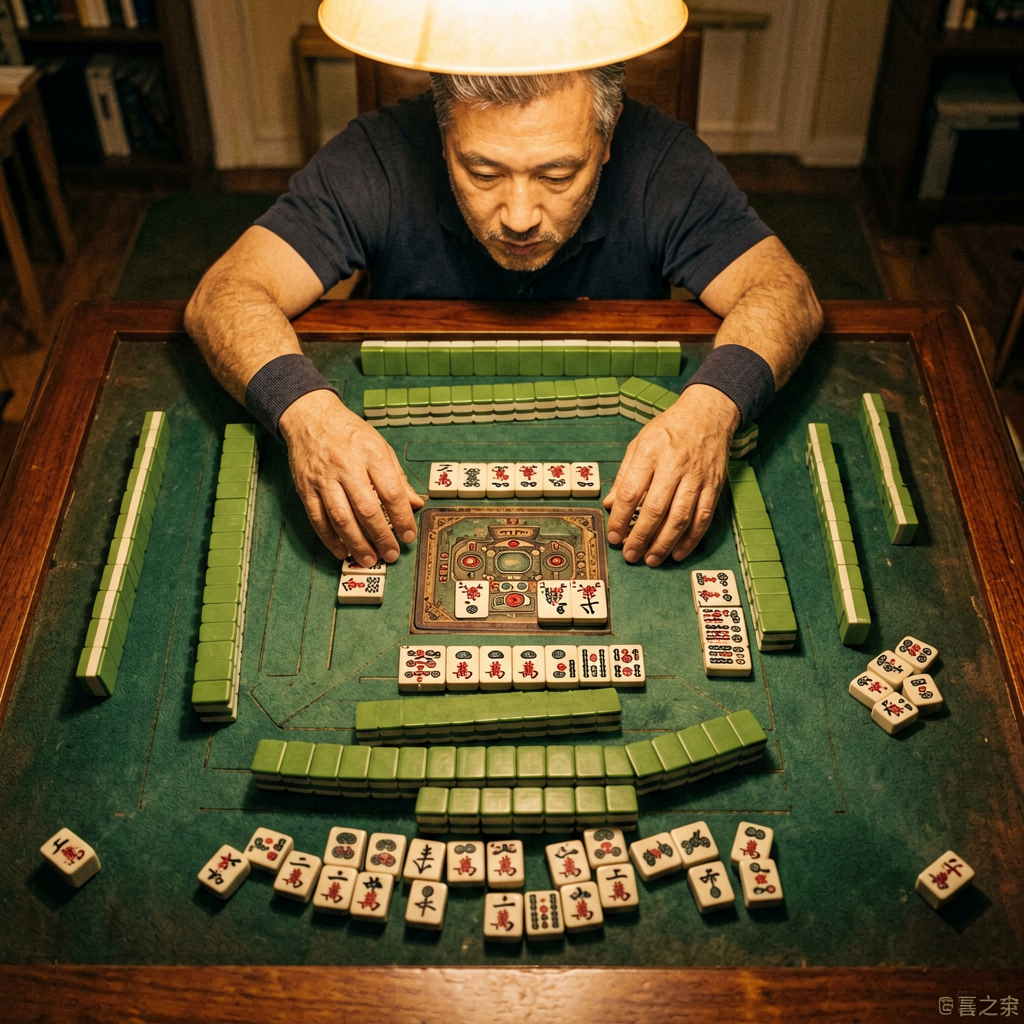 An American mahjong NMJL annual card open beside tiles used for a memory drill