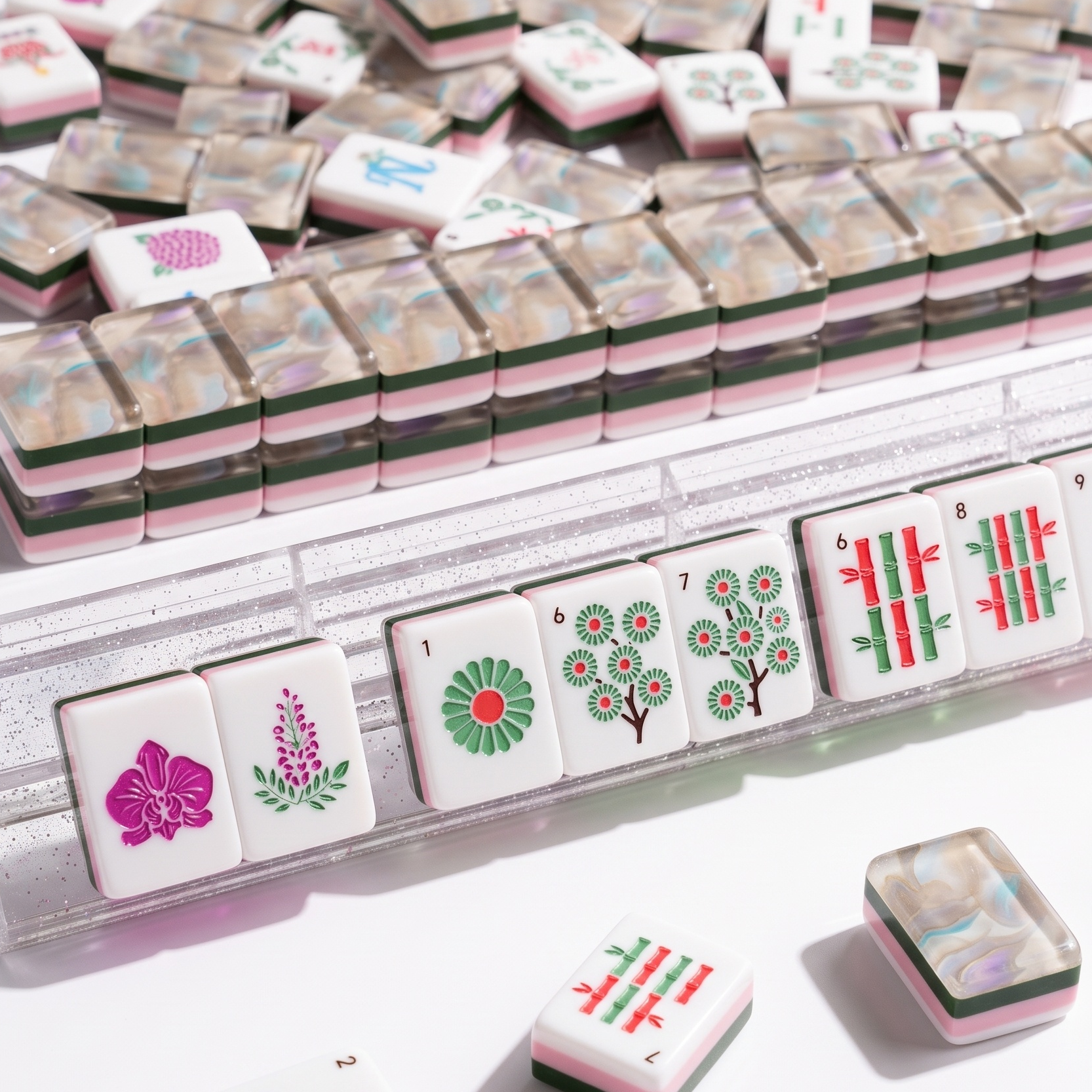 Opal Mist Pearlescent Swirl Mahjong Tiles - Image 3