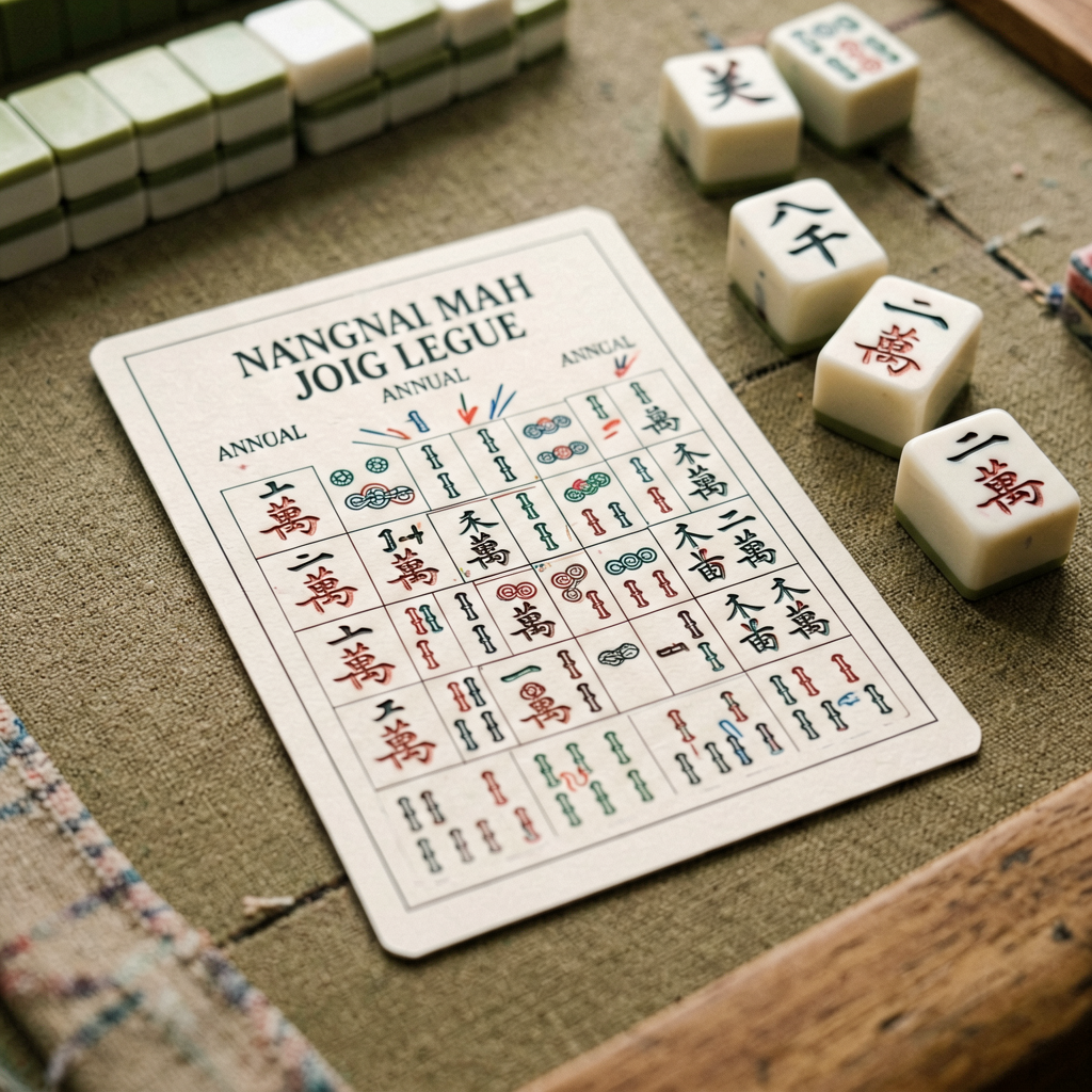Close-up of a National Mah Jongg League annual card with hand markings beside American mahjong tiles