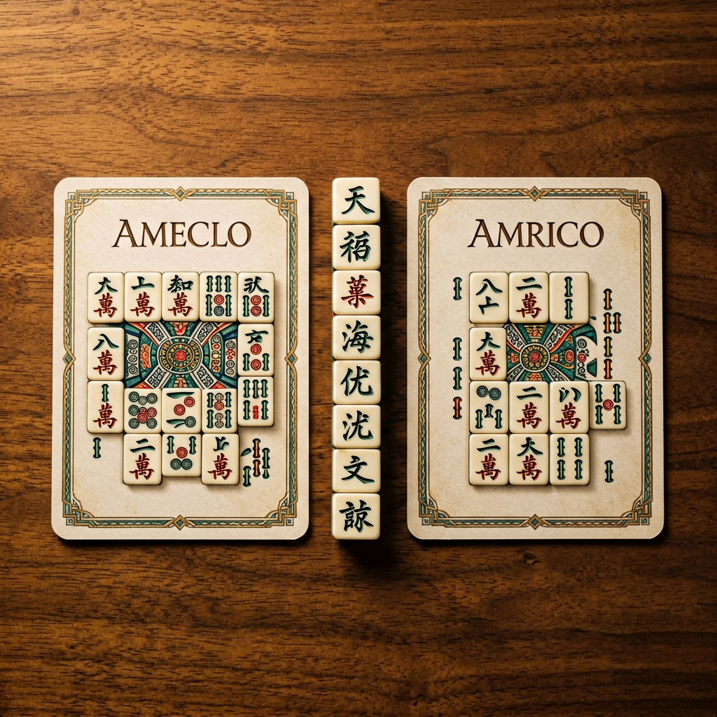 Two different American mahjong rule cards side by side with tiles between them