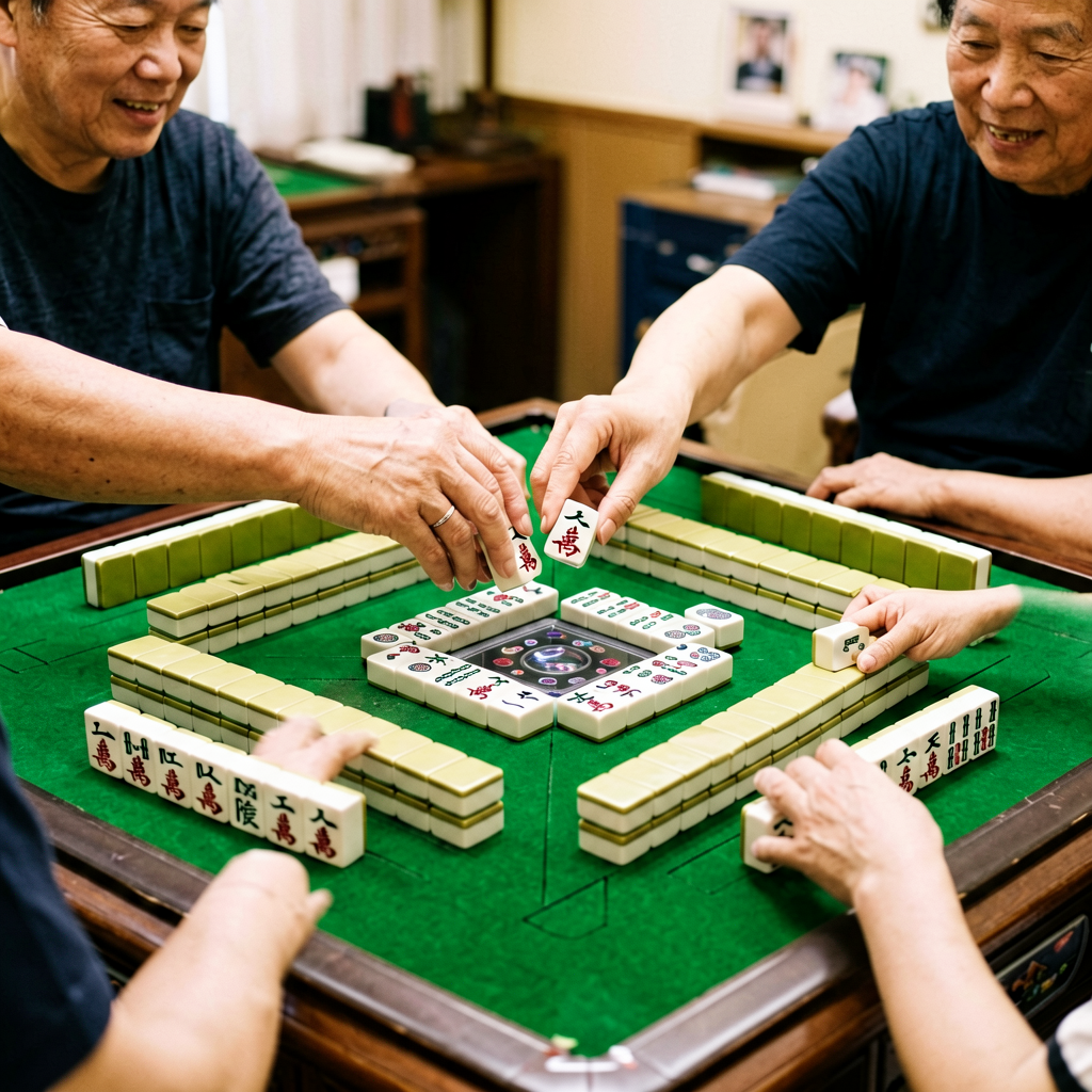 Players exchanging unwanted tiles during the American mahjong Charleston