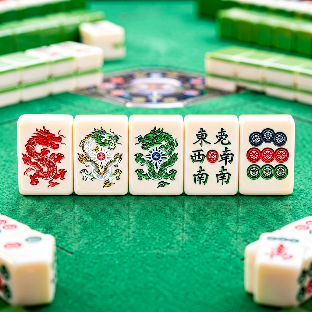 American mahjong wind and dragon tiles in red green and white