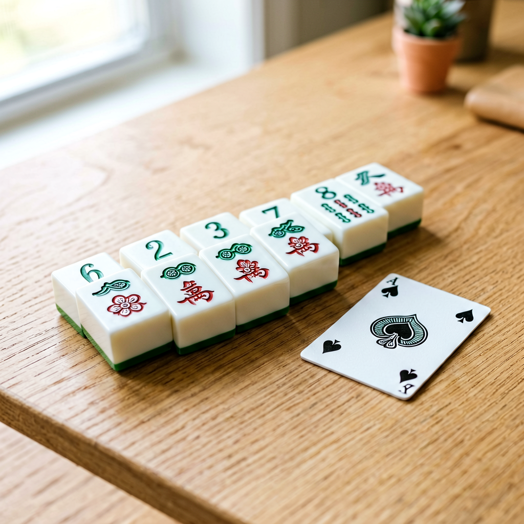 American mahjong flower tiles and a joker tile on a table