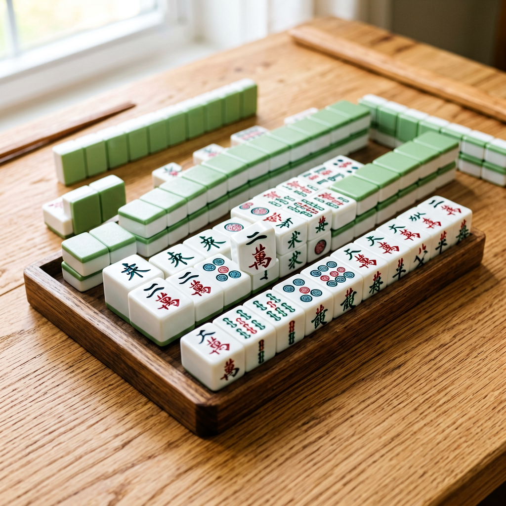 An American mahjong rack showing a mixed hand organized by suit