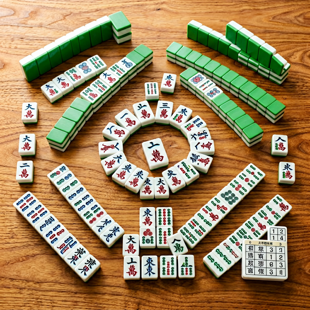 A flat-lay of different American mahjong cards and tile styles from various regional variants