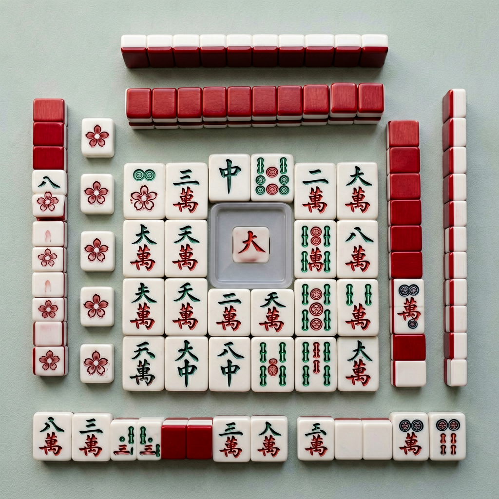Close-up of an American mahjong set showing the extra flower and dragon tiles