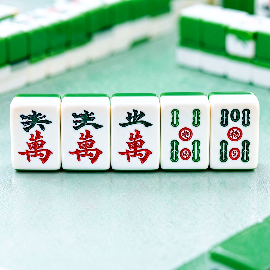 American mahjong dragon tiles Red Green and White lined up