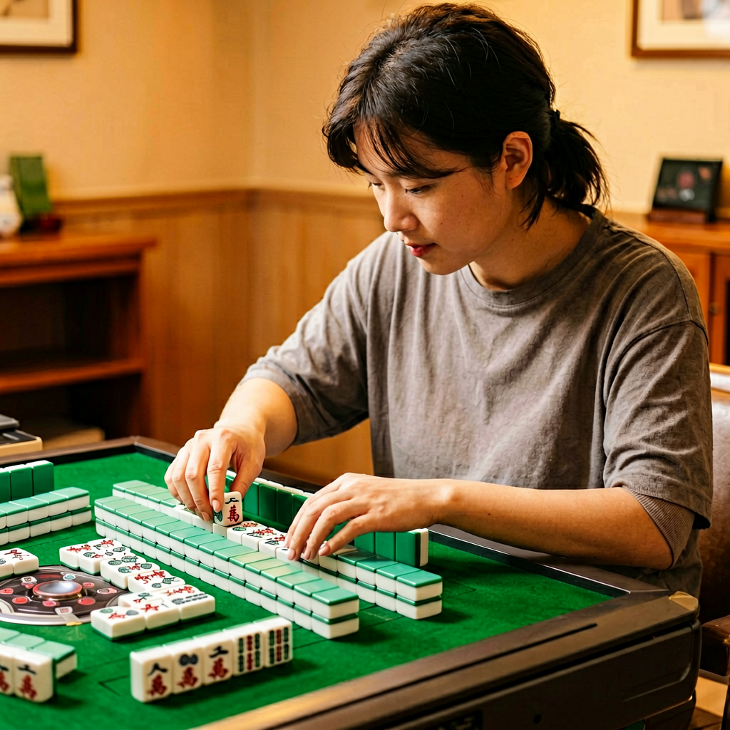 A left-handed player arranging tiles on a left-oriented rack